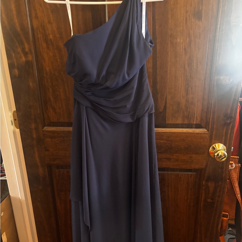 David's Bridal Blue Asymmetrical Ruched Gown
